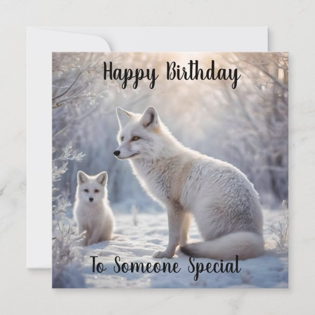 Mummy Y Baby White Arctic Fox, Tarjeta De Cumpleañ (Anverso)