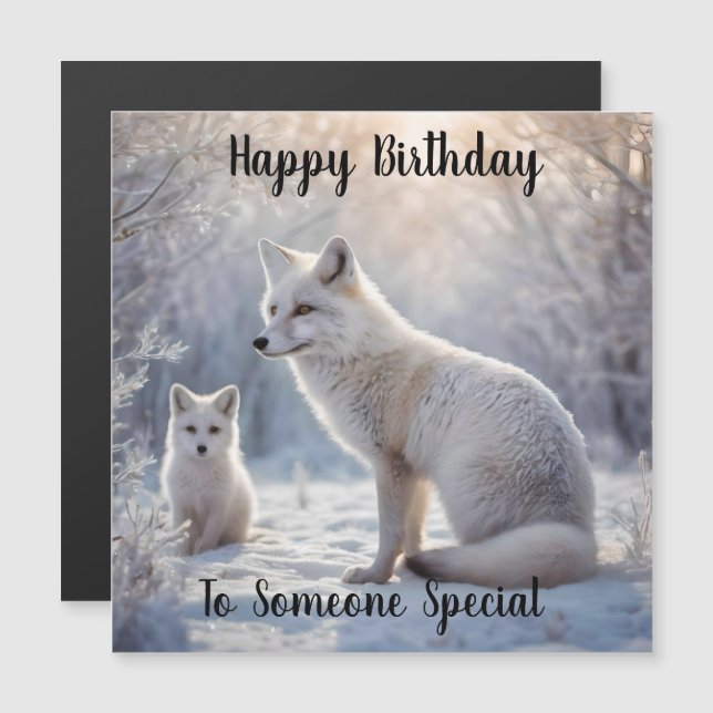 Mummy Y Baby White Arctic Fox, Tarjeta De Cumpleañ (Anverso/Reverso)