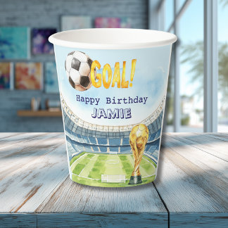 Mundial de fútbol adorable cumpleaños de niño vaso