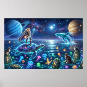 Mundo Tortuga Océano Cósmico — Arte Fantástico Nór