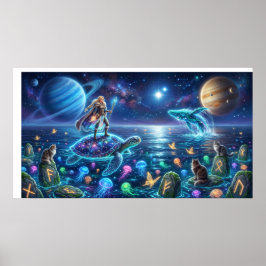 Mundo Tortuga Océano Cósmico — Arte Fantástico Nór