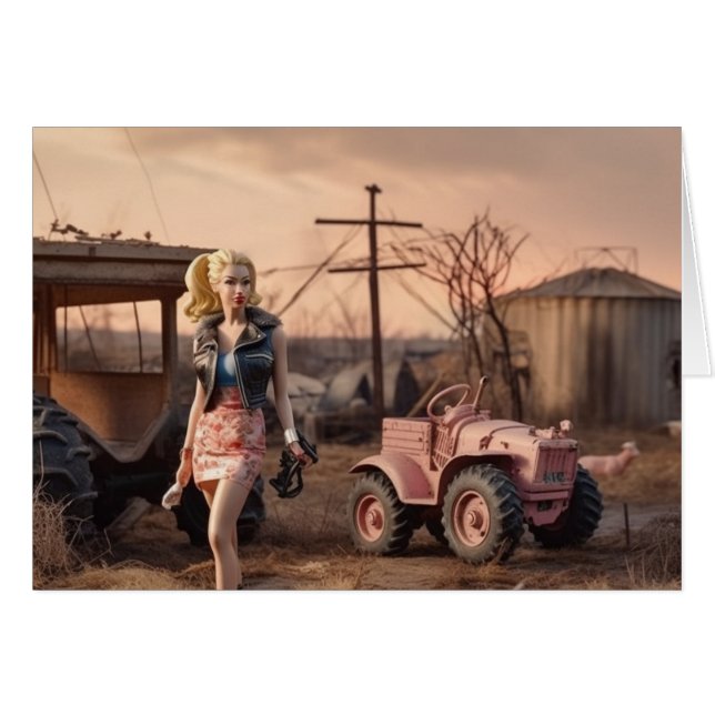 muñeca apocalíptica en un ambiente rural en ruinas (Anverso (Horizontal))