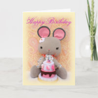 Muñeca Chica de ratón con tarjeta de cumpleaños pa