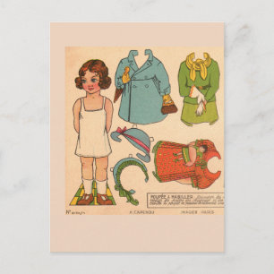 MUÑECA DE PAPEL CHICA VINTAGE TARJETA POSTAL