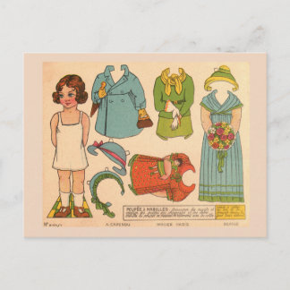MUÑECA DE PAPEL NIÑA VINTAGE TARJETA POSTAL BONITA