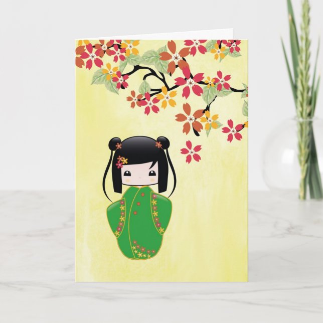 Muñeca de Sakura Kokeshi, tarjeta de felicitación (Anverso)