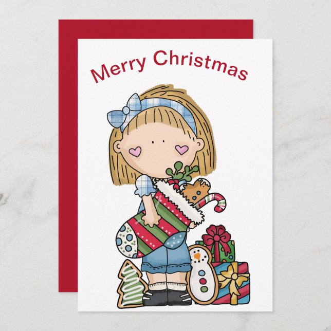 Muñeca de trapo de Navidad sosteniendo una media   (Anverso / Reverso)