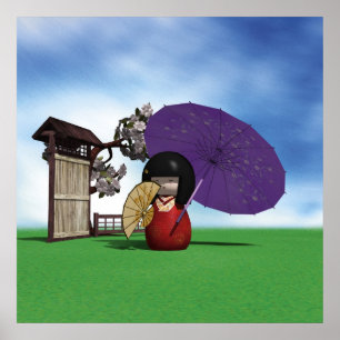 Muñeca Kokeshi Japonesa Arte Flor de Cerezo