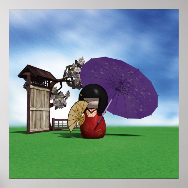 Muñeca Kokeshi Japonesa Arte Flor de Cerezo (Frente)