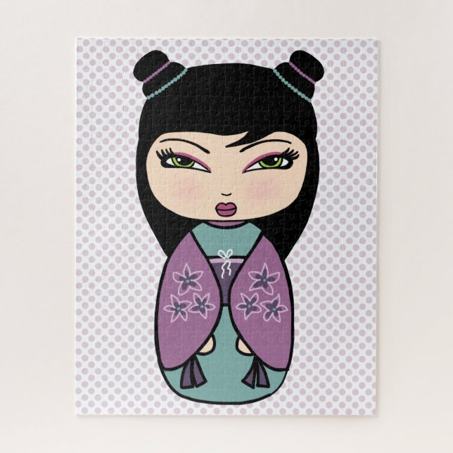 Muñeca Kokeshi Morado Puzzle (Vertical)