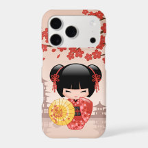 Muñeca Kokeshi Sakura Roja Geisha Lindo Beige