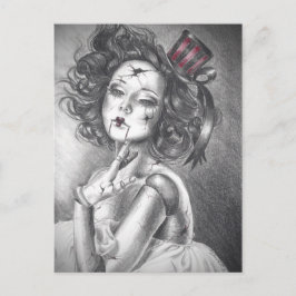 Muñeca rota postales con una sonrisa espeluznante 