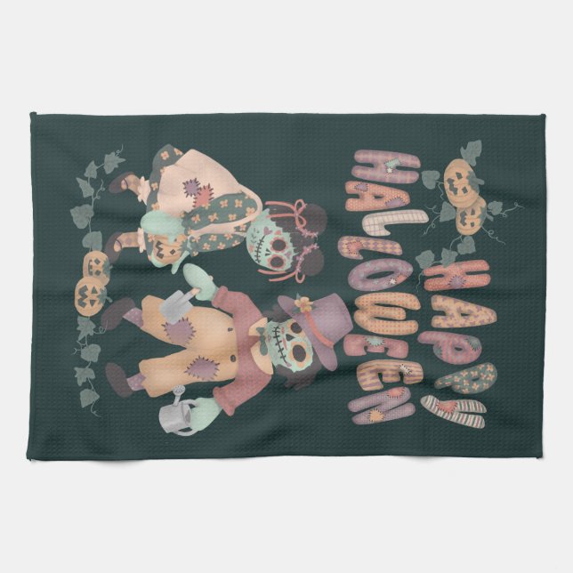 Muñecas de trapo zombies - Feliz Halloween Toalla  (Horizontal)