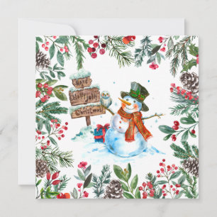 Muñeco de nieve acuarela Feliz Navidad