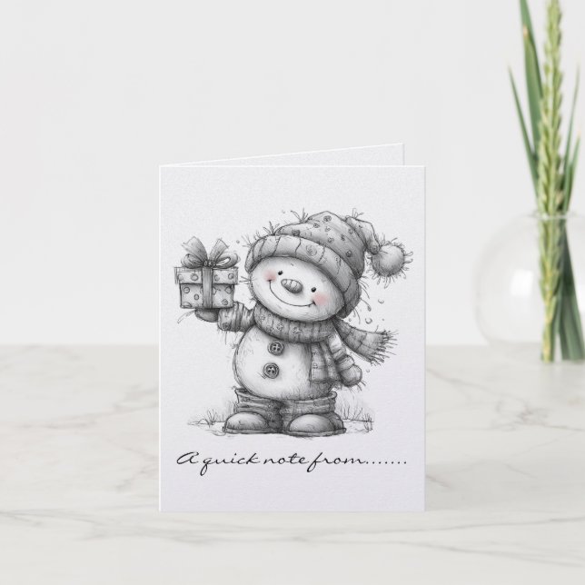 Muñeco de nieve blanco y negro y regalo (Anverso)