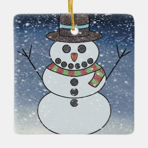 Muñeco de nieve con fondo - Adorno de cerámica