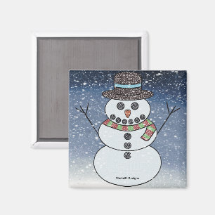 Muñeco de nieve con fondo - Imán