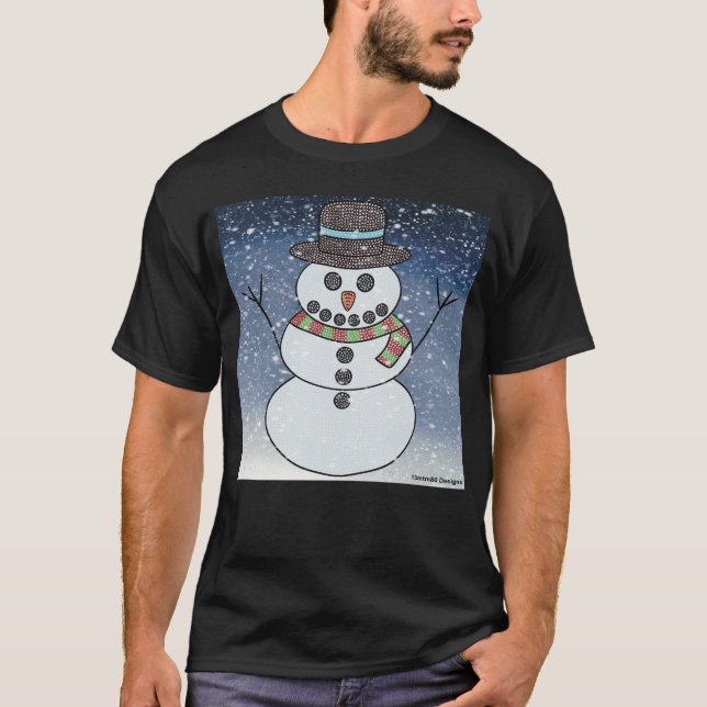 Muñeco de nieve con fondo (intenso) - Camiseta osc (Anverso)