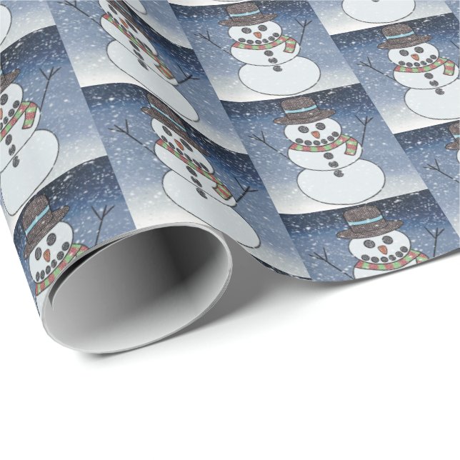 Muñeco de nieve con fondo - Papel de regalo (Esquina del rollo)