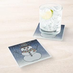 Muñeco de nieve con fondo - Posavasos de vidrio