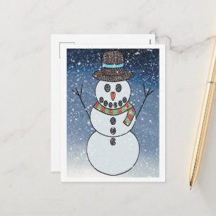 Muñeco de nieve con fondo - Tarjeta postal