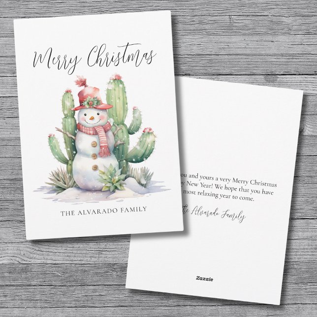 Muñeco de Nieve de Cactus Feliz Navidad (Cactus Snowman Merry Christmas Holiday Card)