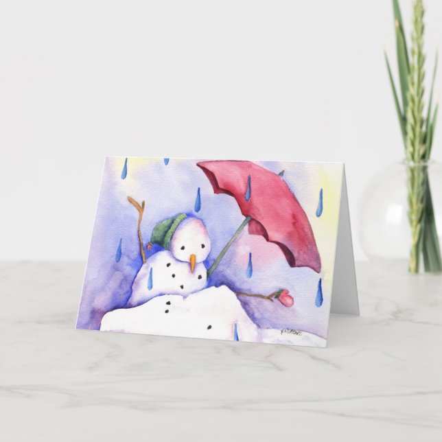 Muñeco de nieve de fusión con la tarjeta del (Anverso)