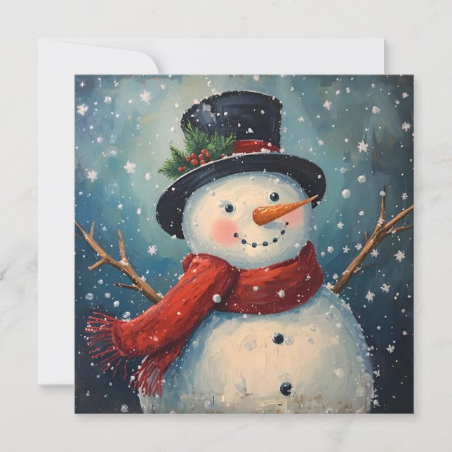 Muñeco de nieve de Navidad con sombrero y bufanda  (Anverso)