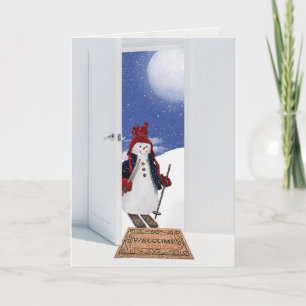 Muñeco de nieve de Navidad en esquís