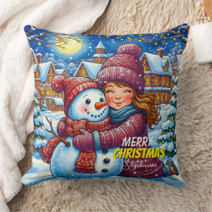 Muñeco de Nieve de Navidad y Almohada de Niña