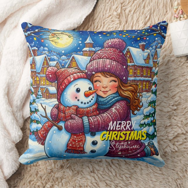 Muñeco de Nieve de Navidad y Almohada de Niña (Manta)