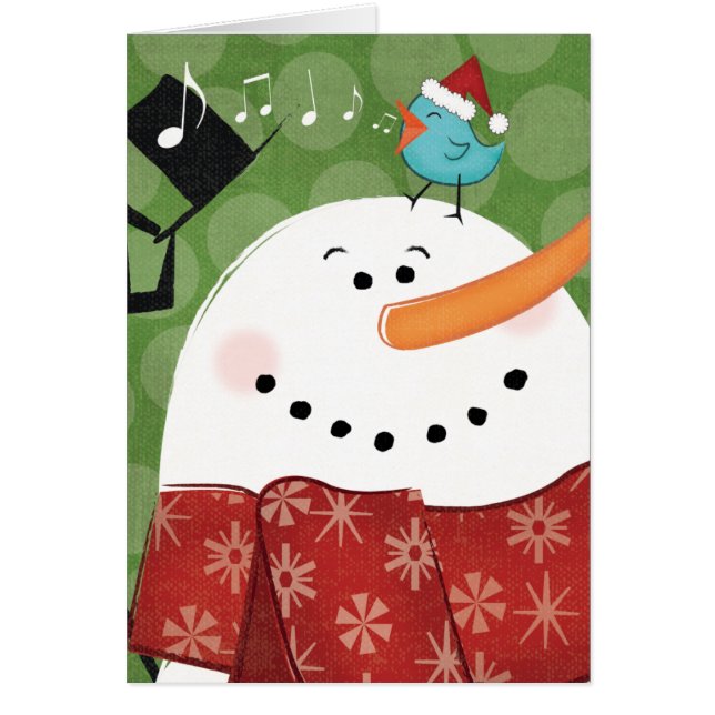 Muñeco de nieve del navidad con el pájaro (Frente)