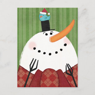 Muñeco de nieve del navidad con el pájaro del