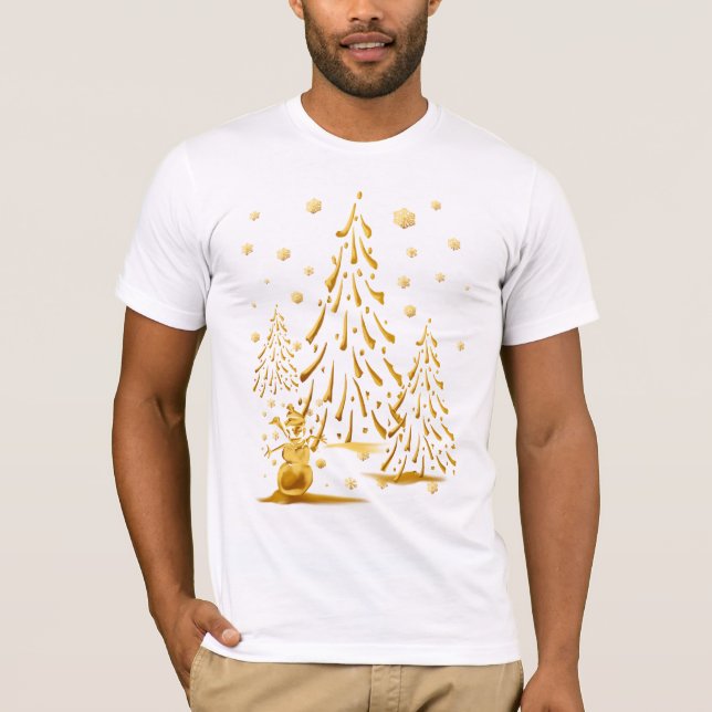 Muñeco de nieve del oro y camisa del árbol de (Anverso)
