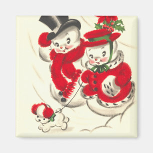 Muñeco de nieve del vintage e imán cuadrado de