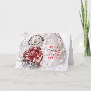 Muñeco de nieve en tarjeta de la acuarela del