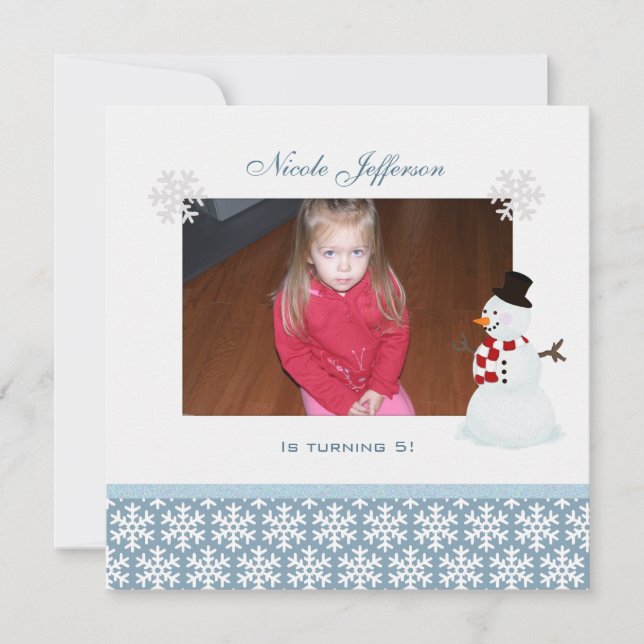 Muñeco de nieve: Invitación a fiesta de cumpleaños (Anverso)