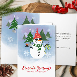 Muñeco de nieve juguetón con tarjeta de Navidad de