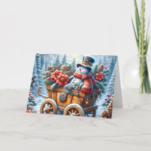 Muñeco de nieve lindo en vagón de Navidad