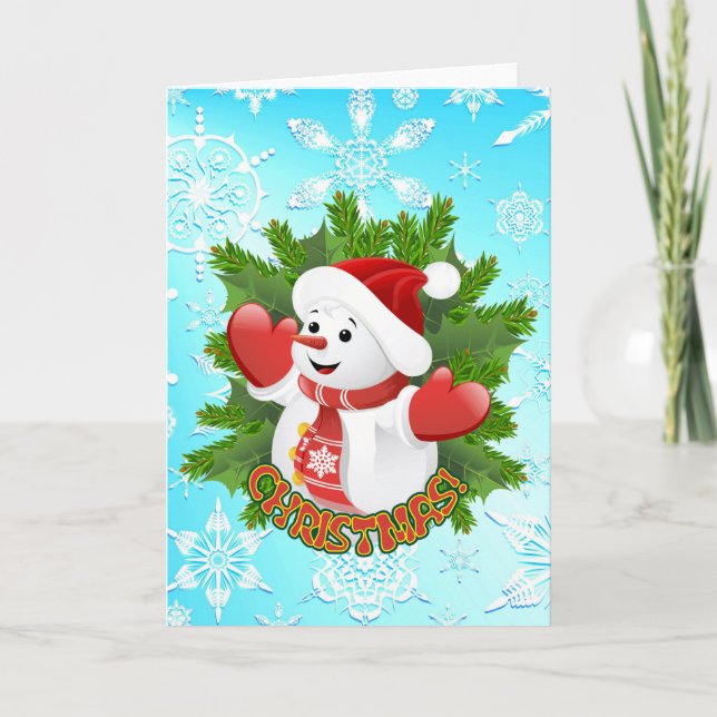 Muñeco de nieve lindo y tarjeta de Navidad (Anverso)