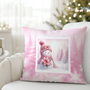 Muñeco de Nieve Pastel Rosa Navideño Almohada para