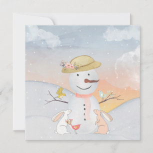 Muñeco de nieve y amigos del bosque invernal