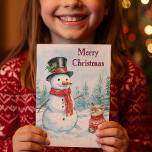 Muñeco de nieve y gato Feliz Navidad Niños 