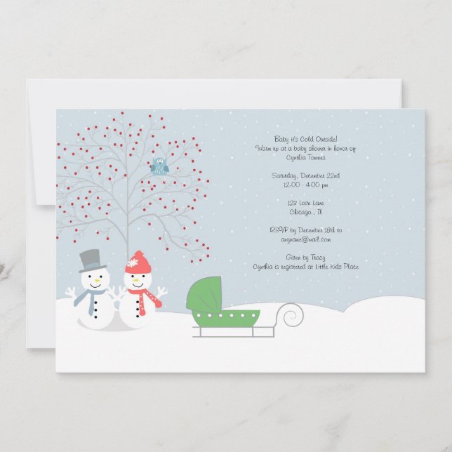 Muñecos de nieve del invierno e invitación de Baby (Anverso)