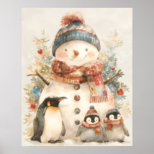 Muñecos de nieve Pengüinos Acuarela Decoración de