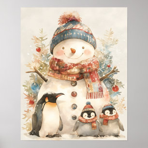 Muñecos de nieve Pengüinos Acuarela Decoración de 