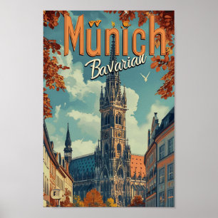Múnich Alemania Ilustracion de viajes de arte vint