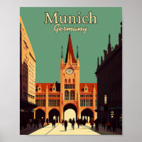 Munich Alemania Minimalista Poster de arte de époc