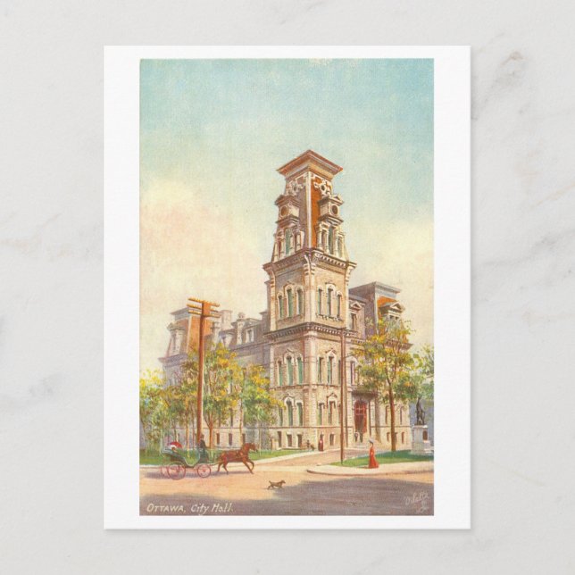 Municipalidad de Ottawa con postal de época (Anverso)