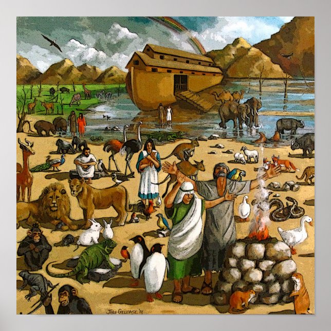 Mural De Noah Y El Arca: Animales, Arcoiris, Arte (Frente)